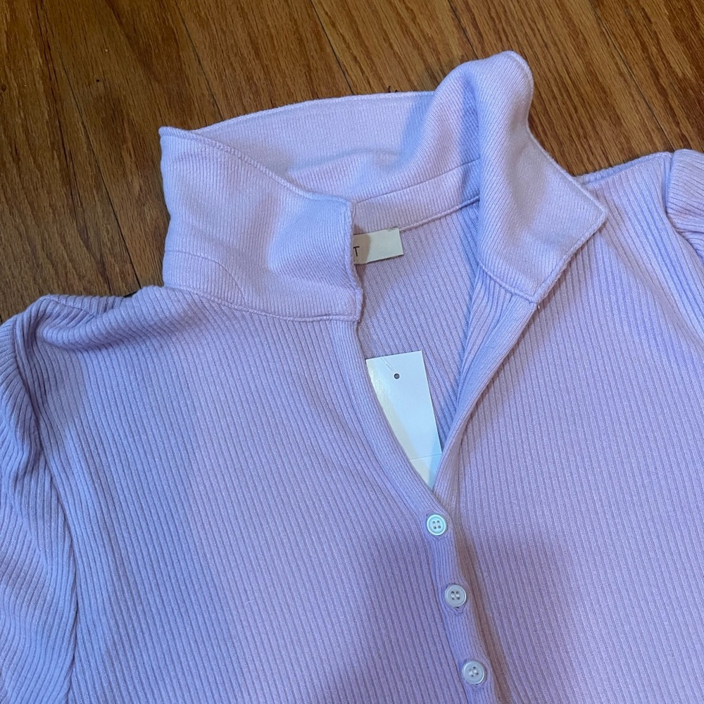 LOFT Lavender Ribbed Collared Henley Knit Top - Picture 7 of 7